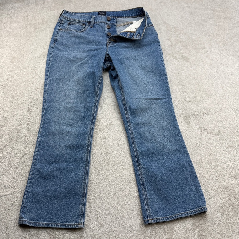 J.Crew Flare Crop Jeans Womens 27 Mid-Rise Button Fly Stretch Retro Boho Denim